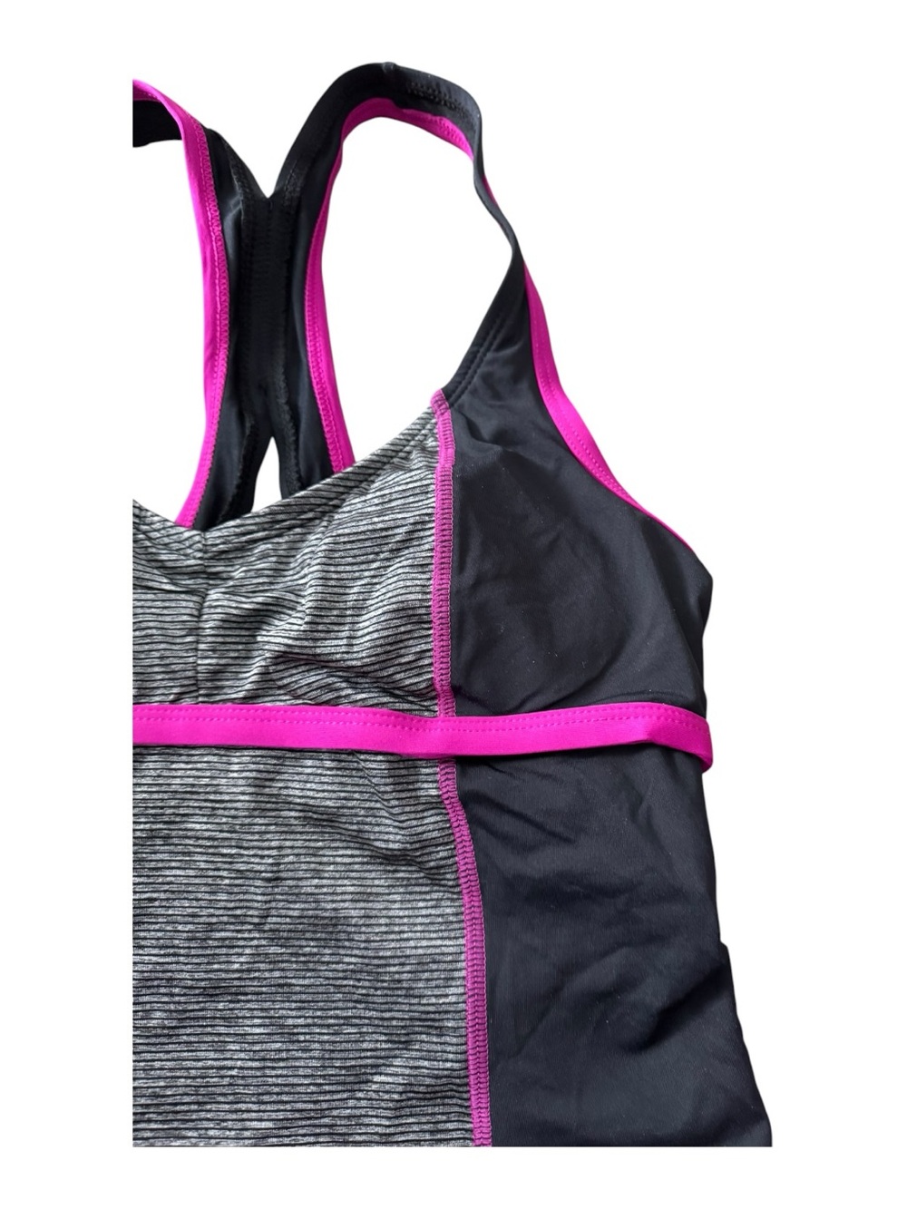 Athletic Works NWT Swim Tankini Top Black Grey Pink Racerback XS/TP - Picture 3 of 10